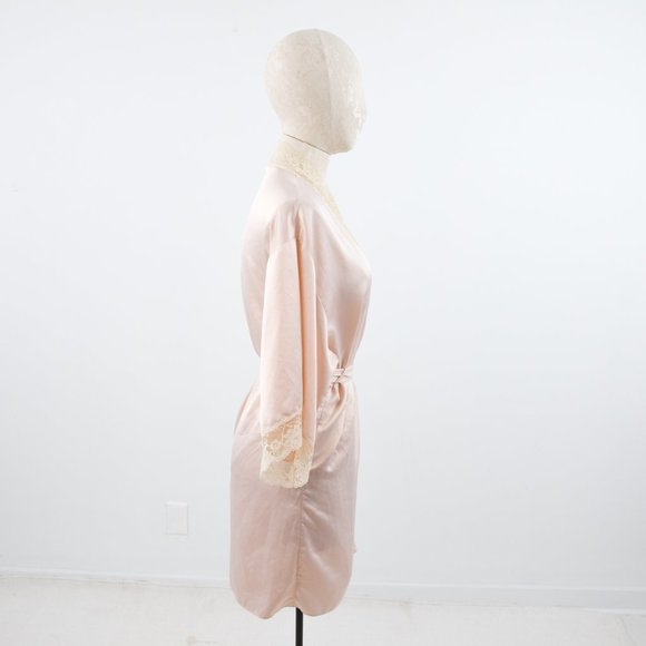 SOLD Luxury S Robe Satin Lace Kimono Pink Hollywood Glam Wedding Bridal Gift - Picture 5 of 10